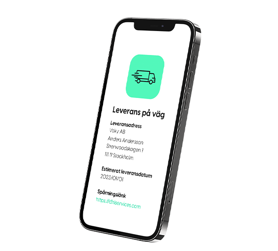 Smartphone som visar leveransinformation med en ikon för en budbil